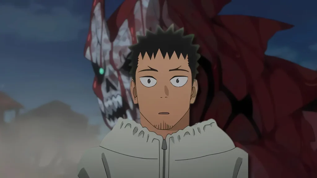 Kafka Hibino in kaiju no. 8 season 2 episode 2 looking conflicted