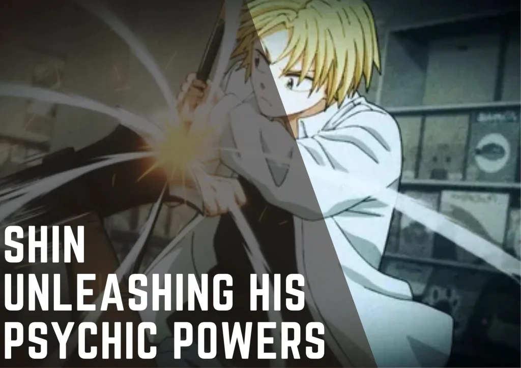 Shin unleashing his psychic powers in a high-speed anime battle scene.