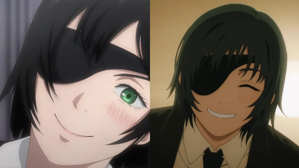 Himeno Chainsaw Man smiling with her signature eyepatch.