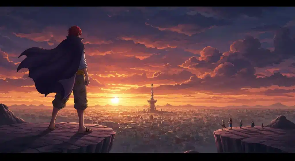 Shanks overlooking Elbaf island in One Piece anime arc